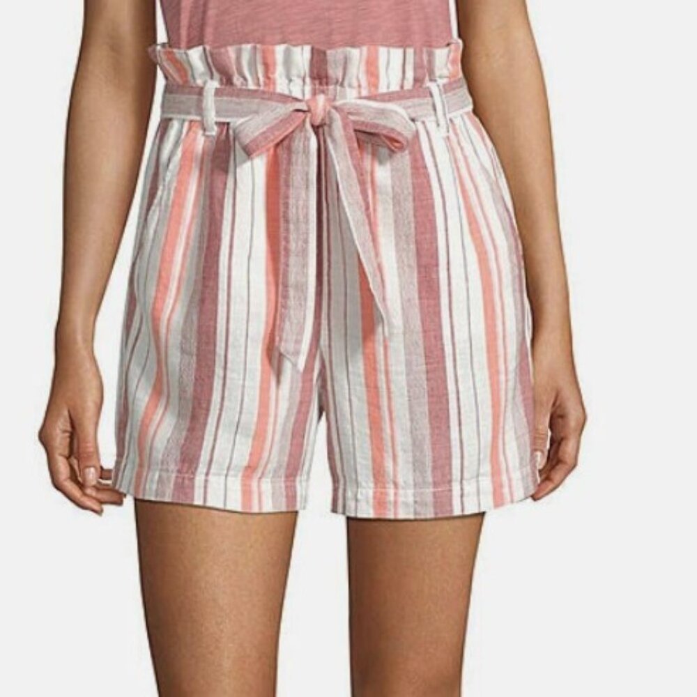 NEW a.n.a.‎ Women's Paperbag Waist Shorts Rust Tessa Stripe Belted Size L